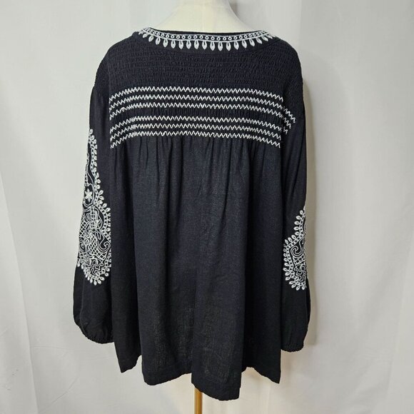 Beautiful By Lawrence Zarian 4X B & W Embroidered Boho Cardigan Jacket Linen - Picture 5 of 12